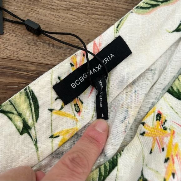 BCBGMAXAZRIA Romantic Linen blend One shoulder Belted Long Sleeve top Size L NWT - Picture 6 of 14